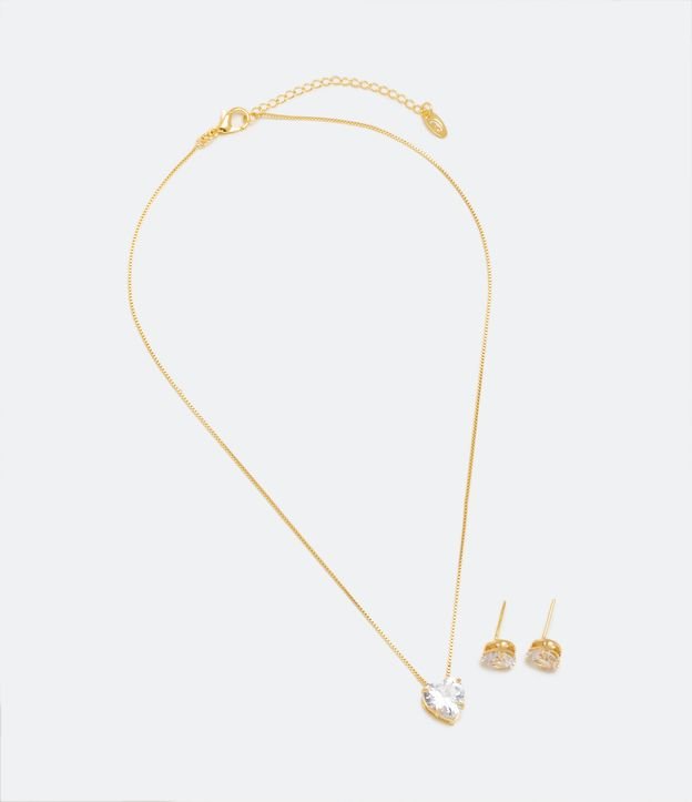 Conjunto Caravana y Collar en Metal con Colgante de Zirconia en Corazón Dorado 2