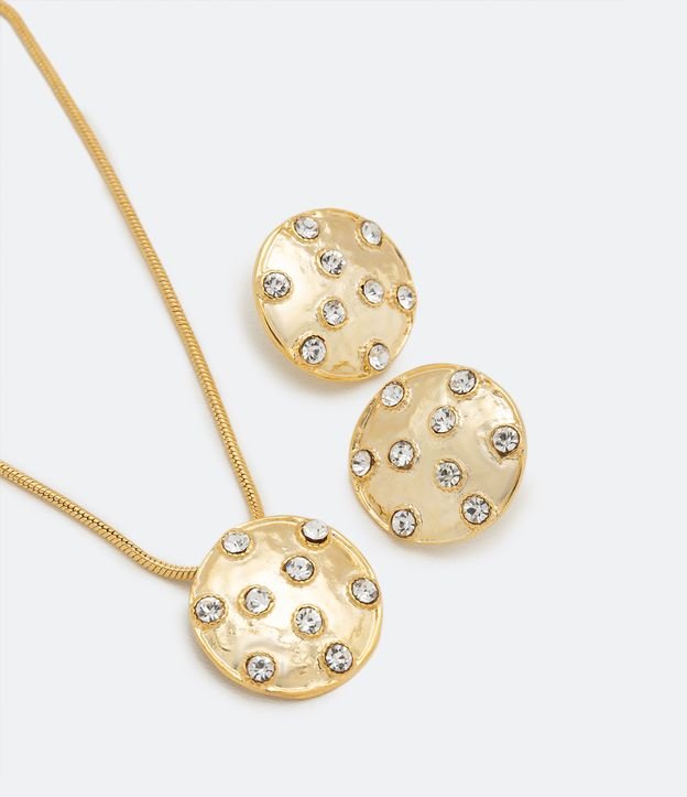 Conjunto Caravana y Collar en Metal Redondo con Aplicaciones de Strass Dorado 1