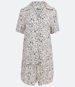 Pijama Americano Curto em Viscose com Estampa Pooh