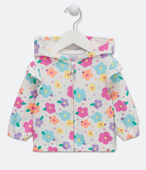 Casaco Infantil com Capuz e Estampa Floral - Tam 0 a 18 meses
