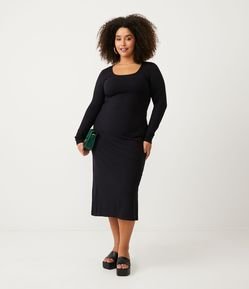 Vestido Midi em Ribana com Decote U Curve & Plus Size