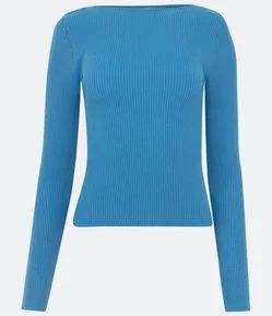 Suéter em Tricô Canelado com Gola Canoa