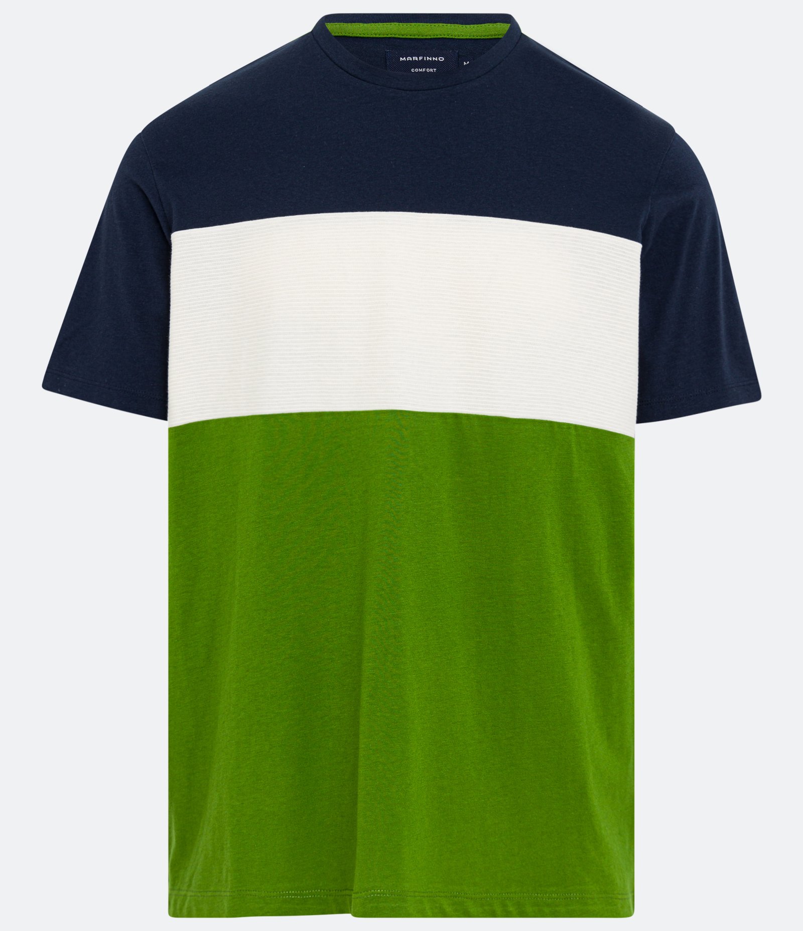 Camiseta Comfort em Algodão com Recorte Texturizado e Blocos de Cor Azul/ Bege/ Verde 5