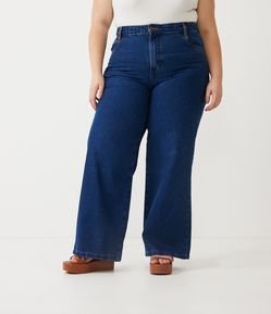 Calça Wide Leg Jeans com Detalhe de Costura Zig Zag Curve & Plus Size
