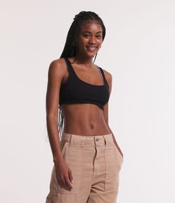 Blusa Regata Cropped Dupla Face em Tecido Misto Canelado