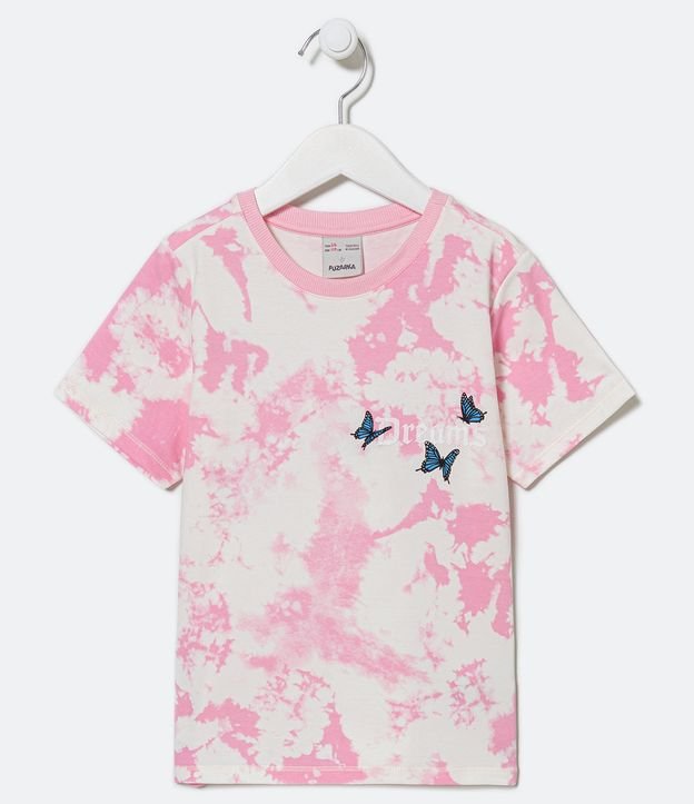 Blusa Infantil Tie Dye Estampa Borboletas Frente e Costas - Tam 5 a 14 Anos