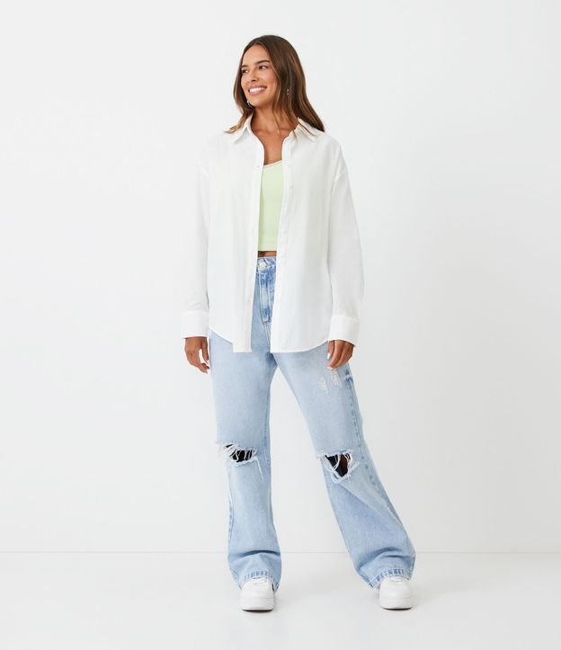Camisa Alargada en Tricolina con Manga Larga Blanco 2