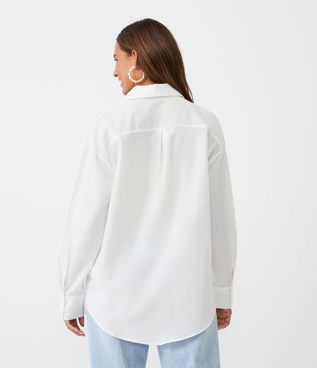 Camisa Alargada en Tricolina con Manga Larga Blanco 3