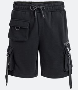 Bermuda Cargo em Moletom com Cós Elástico e Bolsos Utilitários