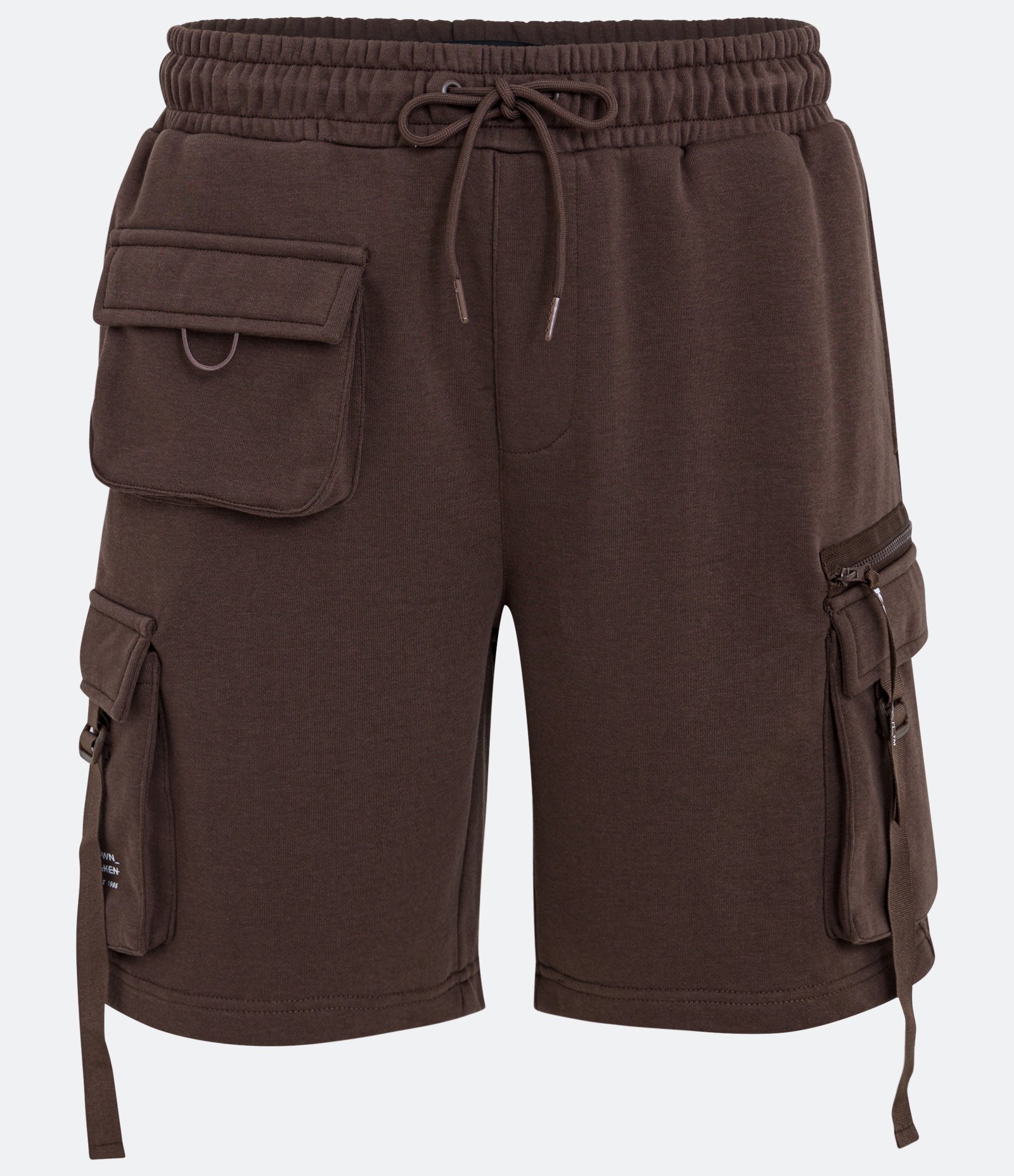 Bermuda Cargo em Moletom com Cós Elástico e Bolsos Utilitários Marrom 1