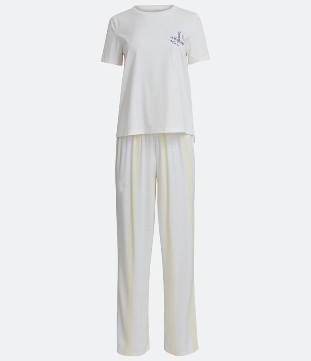 Pijama Longo em Meia Malha com Estampa Listras