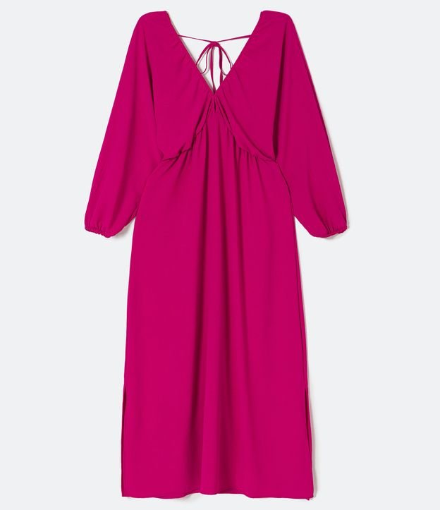 Vestido Largo en Crepé con Escote V y Abertura Lateral Curve & Plus Size Rosado 7