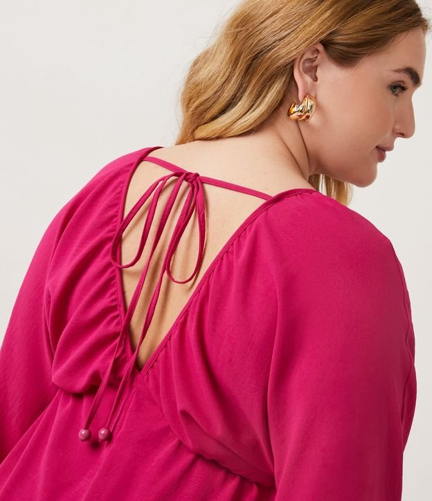 Vestido Largo en Crepé con Escote V y Abertura Lateral Curve & Plus Size Rosado 5