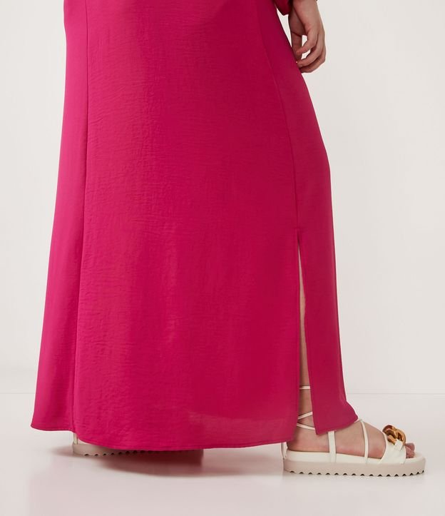 Vestido Largo en Crepé con Escote V y Abertura Lateral Curve & Plus Size Rosado 6