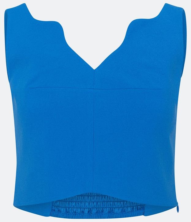 Blusa Regata Curta em Crepe com Decote V Irregular Azul 5