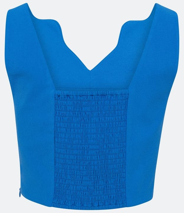 Blusa Regata Curta em Crepe com Decote V Irregular Azul 6