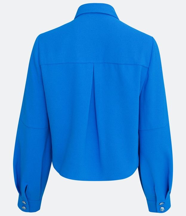 Camisa Curta em Crepe com Mangas Bufantes e Punhos Diferenciados Azul 8