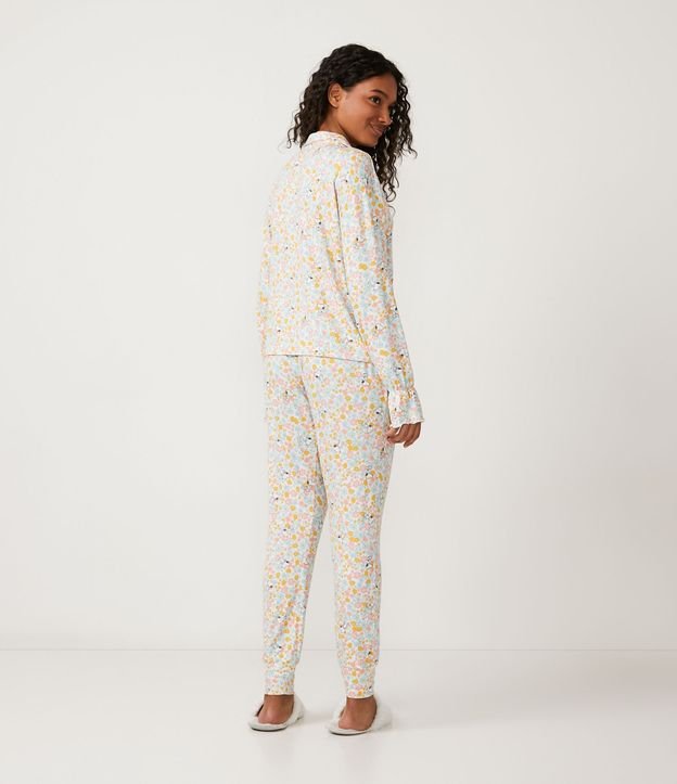 Pijama Americano Largo en Viscolycra con Estampado Floral Snoopy Blanco 2