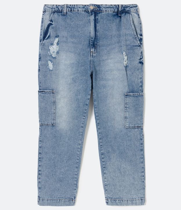 Calça Cargo Jeans com Puídos Curve & Plus Size Azul 6