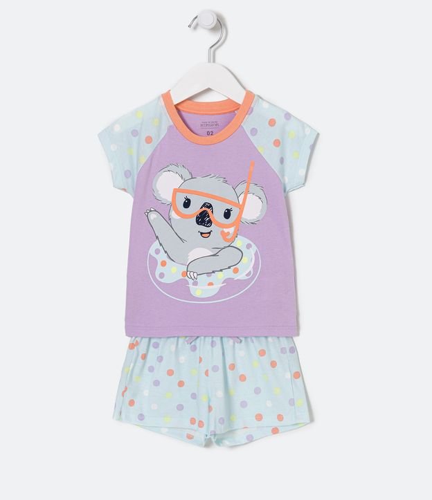Pijama Corto Infantil con Estampado Koala - Talle 2 a 4 años Violeta Claro 1