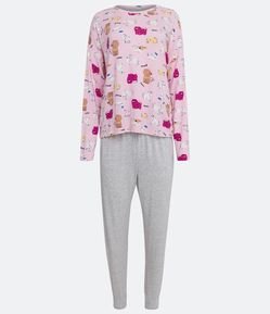 Pijama Longo em Meia Malha com Estampa Cachorrinhos