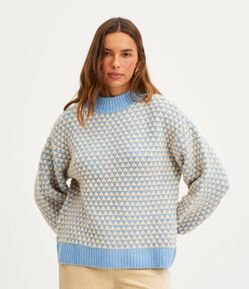 Suéter em Tricô com Ponto Diferenciado e Estampa Geométrica