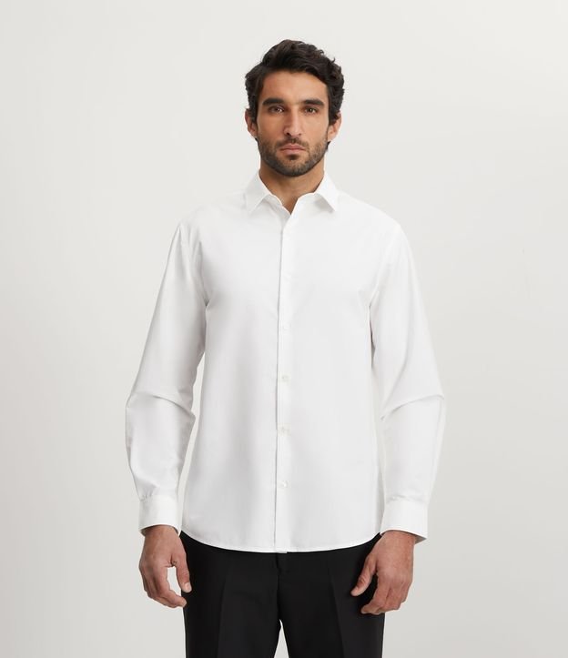 Camisa Regular em Microfibra com Gola Colarinho e Manga Longa Branco 4