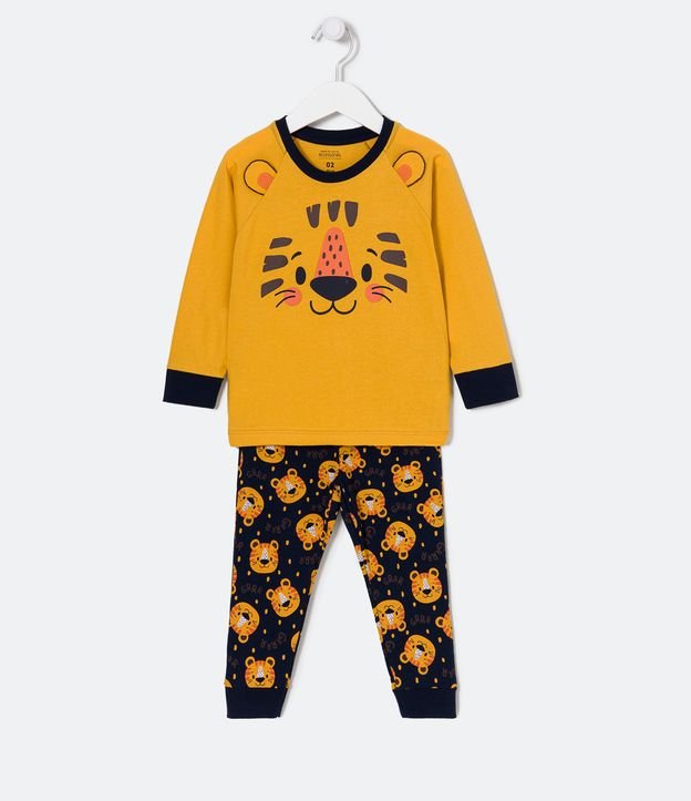 Pijama Largo Infantil Estampado Tigre con Orejas 3d - Talle 1 a 4 años Amarillo 1