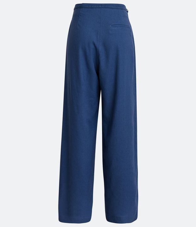 Pantalón Pantalona Sastrería en Lino con Cinturón de Tela Azul 6