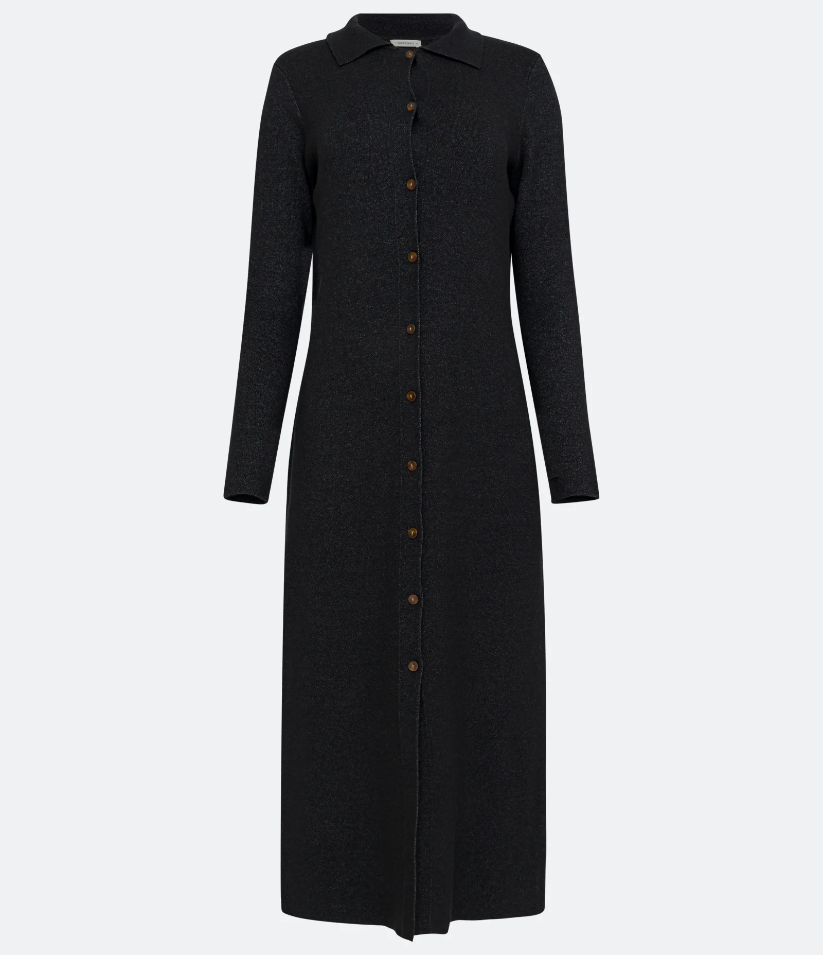 Vestido Chemise Longo em Tricô com Botões Preto 1