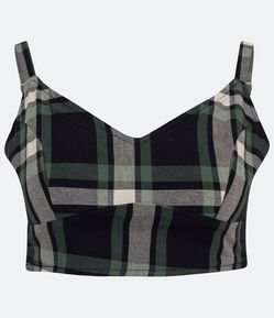 Blusa Cropped de Alça em Tricoline com Estampa Xadrez