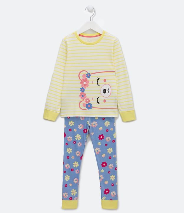 Pijama Largo Infantil Estampado Rayada con Osito - Talle 4 a 14 años Amarillo 1