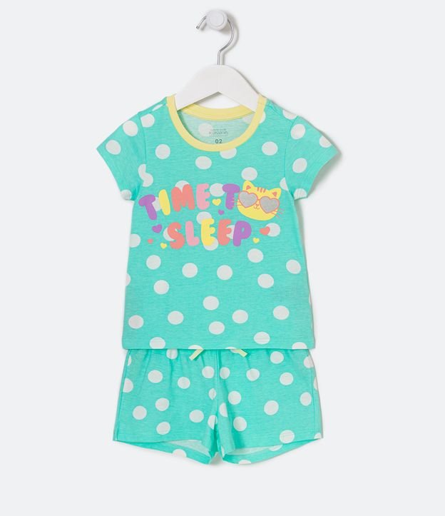 Pijama Infantil Curto Poá Estampa Time to Sleep - Tam 2 a 4 Anos