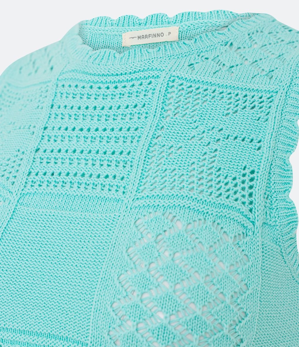 Blusa sem Manga em Crochê com Texturas Diferentes Azul