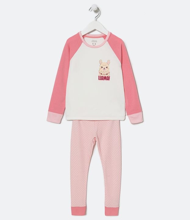 Pijama Largo Infantil con Estampado Llama - Talle 5 a 14 años Blanco Nieve 1