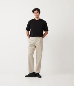 Calça Wide Leg em Algodão Alfaiataria com Pregas Frontais