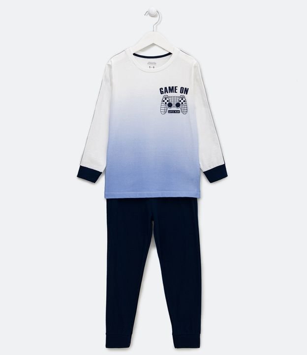 Pijama Largo Infantil Degradado con Estampado Control de Video Game - Talle 5 a 14 años Azul 1