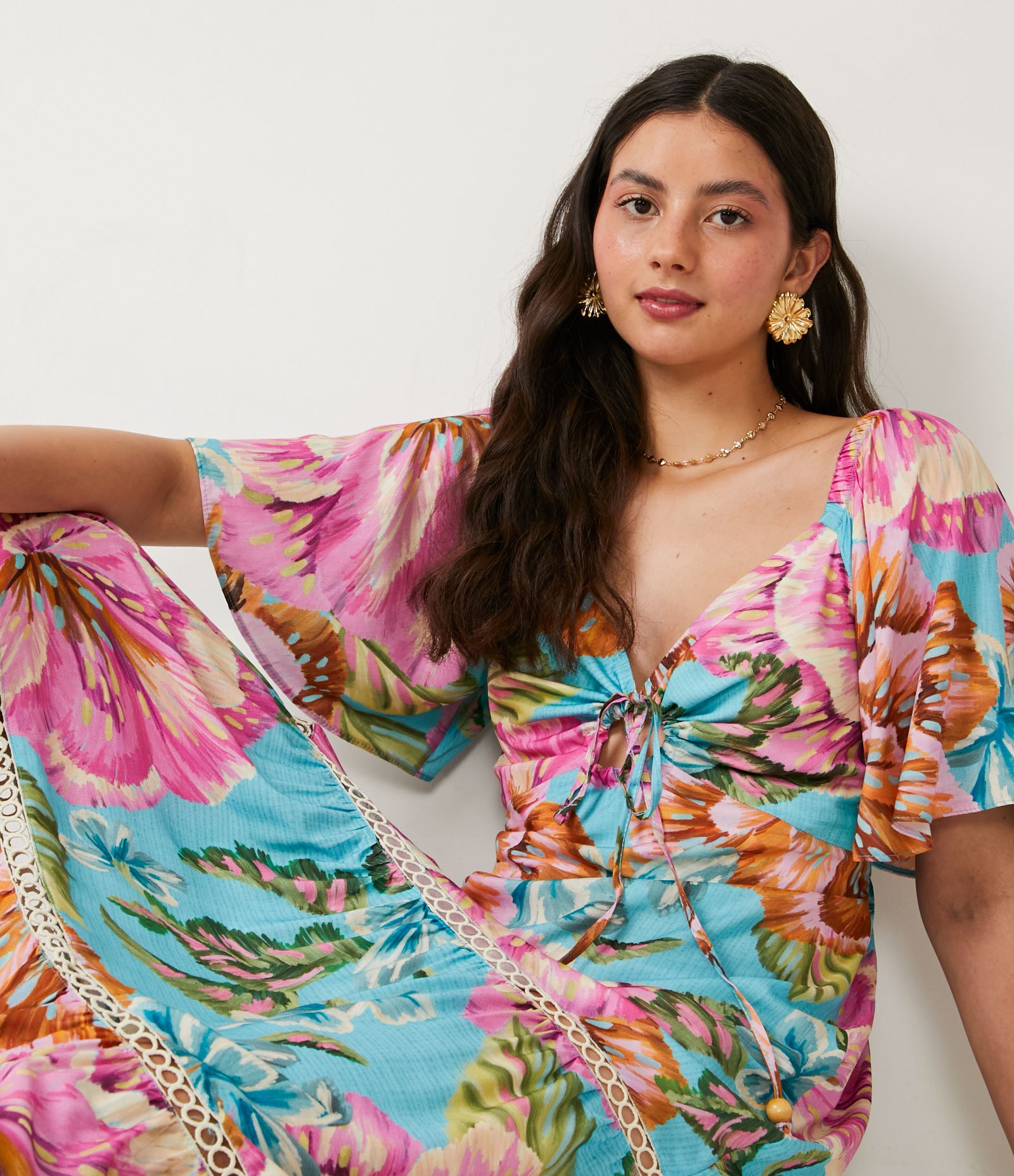 Vestido New Midi em Viscose com Manga Curta e Estampa Floral Azul 4