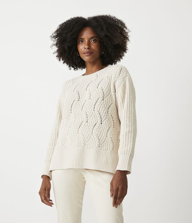 Suéter en Tejido de Punto Diferenciado Off White 1
