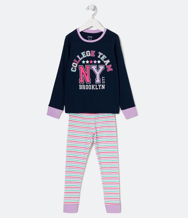 Pijama Longo Infantil Lettering College NY - Tam 5 a 14 Anos