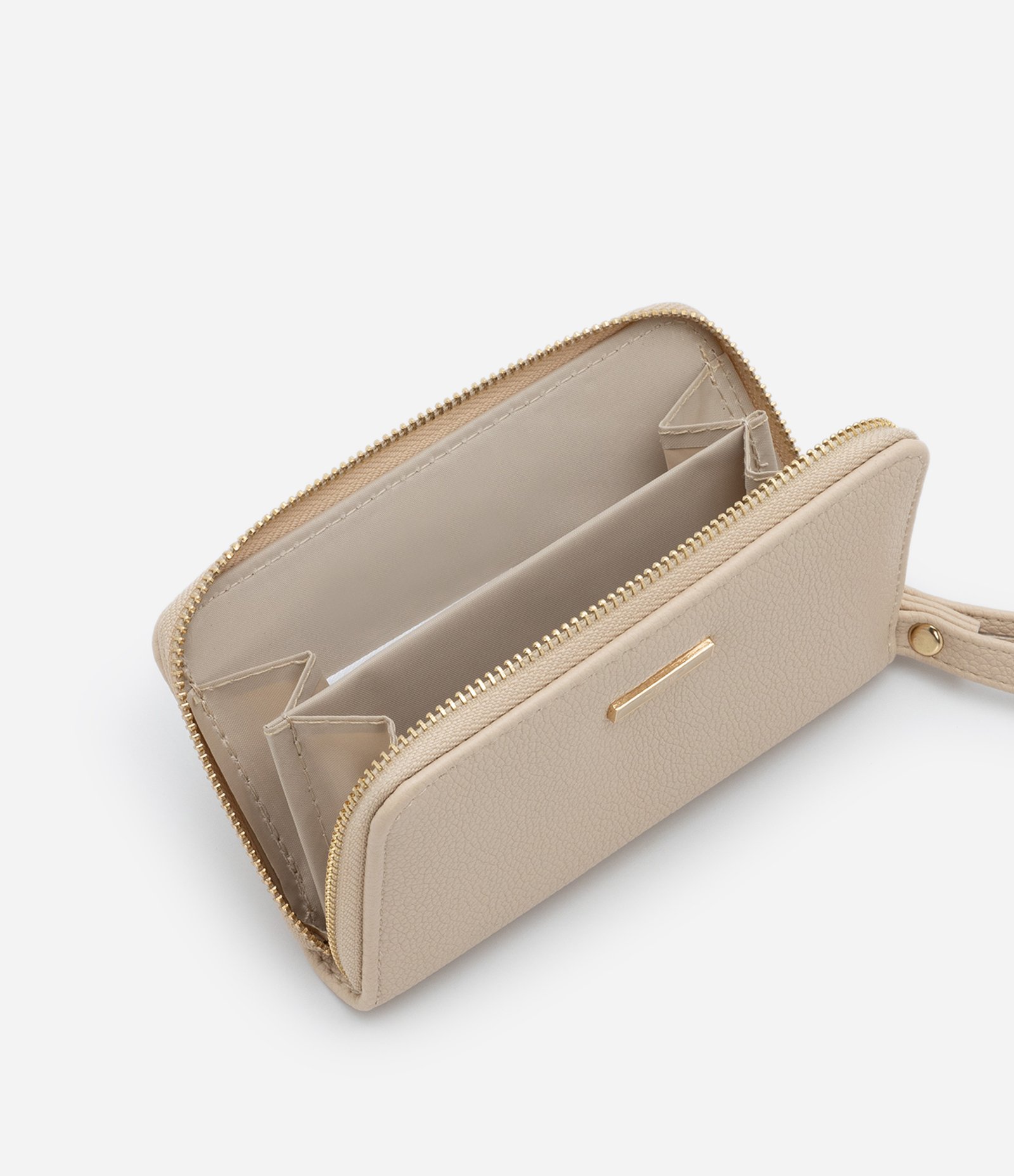 Carteira Pequena Sem Estampa com Alça de Mão Bege Claro 5