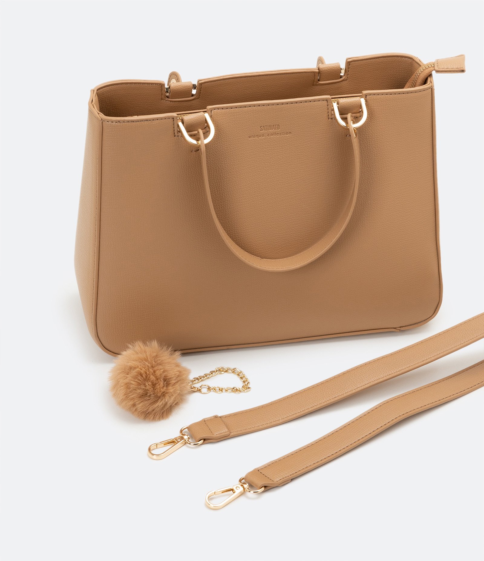 Bolsa Transversal Satchel com Alça de Mão com Pompom 8