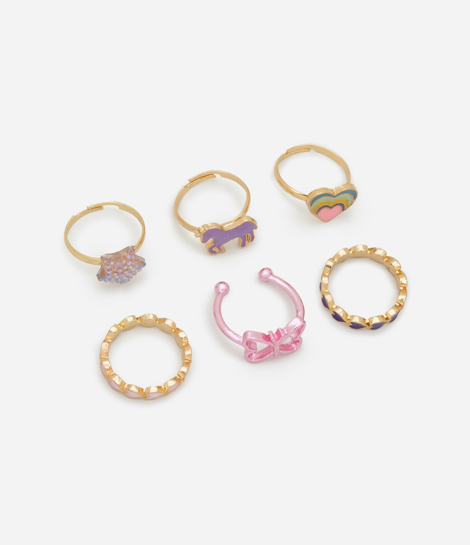 Kit 06 Anéis Infantil em Metal com Caixa de Flor Multicores 2