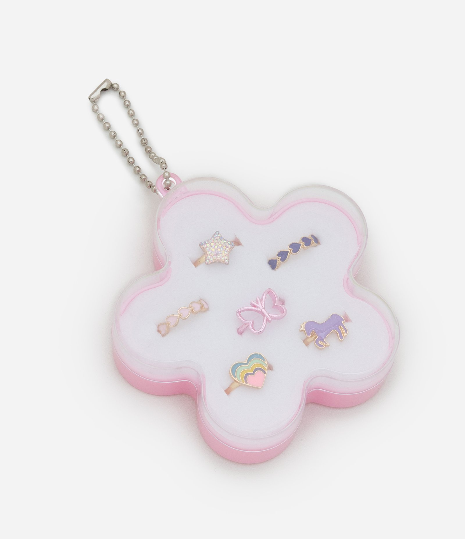 Kit 06 Anéis Infantil em Metal com Caixa de Flor Multicores 4