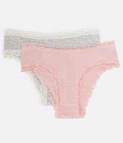 Kit 02 Calcinhas Boyshort em Viscose com Renda no Cós e Cava