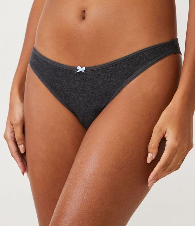 Kit 02 Bombachas Bikini Hilo Doble en Algodón con Lazo Pequeño Frontal Negro/ Violeta Claro 3