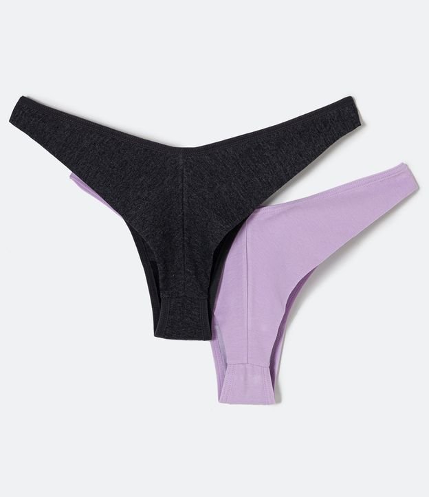 Kit 02 Bombachas Bikini Hilo Doble en Algodón con Lazo Pequeño Frontal Negro/ Violeta Claro 2