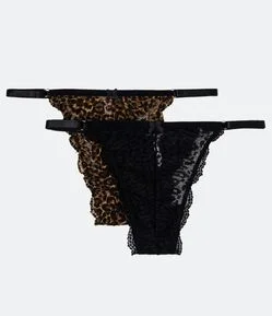 Kit 02 Calcinhas String em Renda com Textura