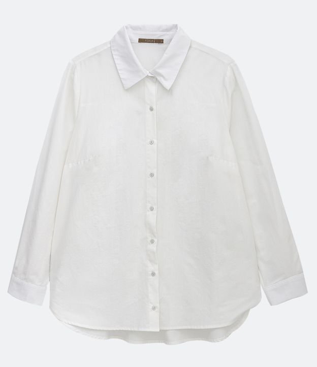 Camisa Alongada Básica em Tricoline Curve & Plus Size Branco 1
