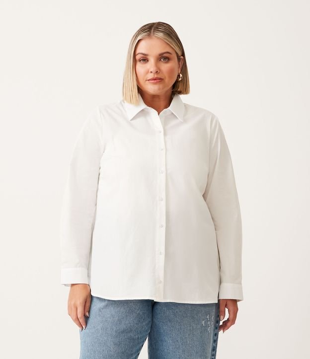 Camisa Alongada Básica em Tricoline Curve & Plus Size Branco 3